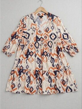 Mexx Cream Mini Dress with Navy & Orange Ikat Print